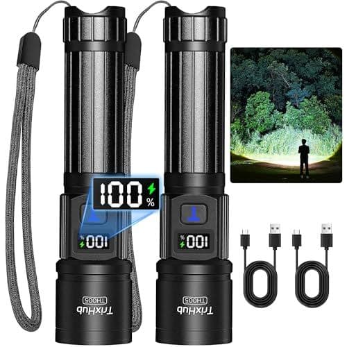 Rechargeable LED Flashlights (2-Pack, LCD Display)